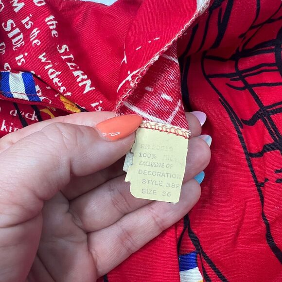 Vintage 1960s Sailing AOP Button Up Crewneck Jacket Top Union Made Red Womens 36 - Picture 6 of 7